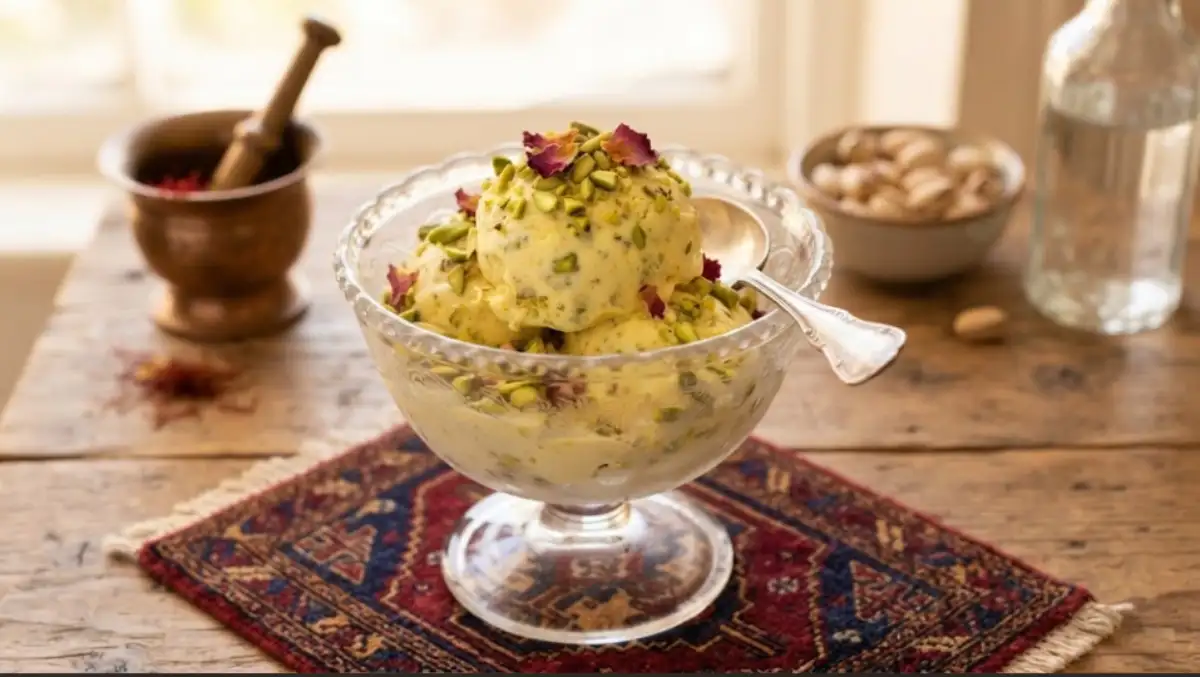 Persian Saffron Ice Cream with Pistachios