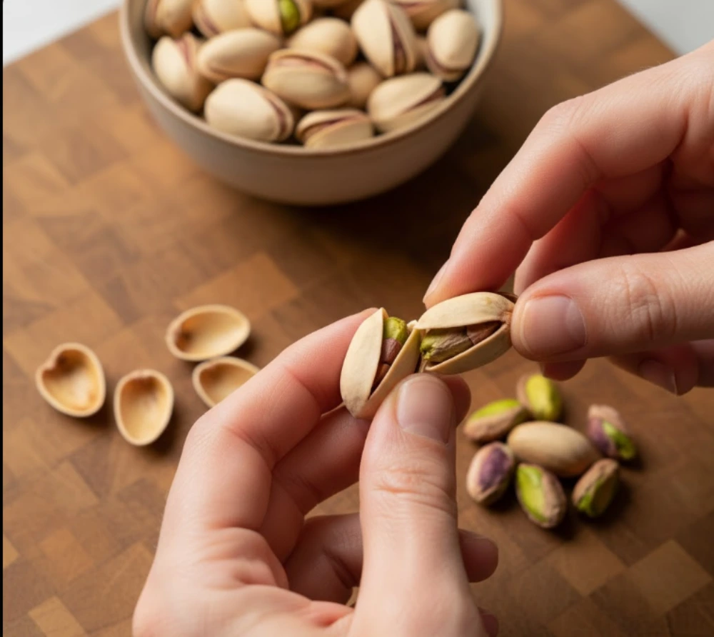 open pistachio with shell