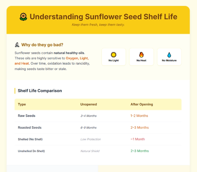 Roasted sunflower seeds shelf life