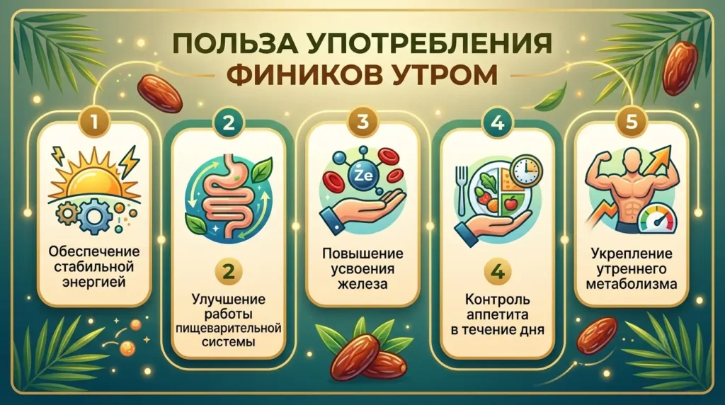 Польза употребления фиников утром